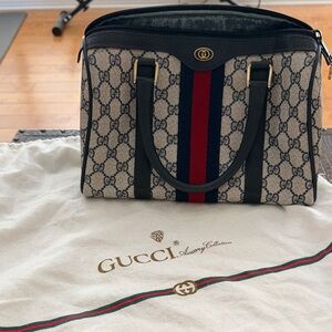 Vintage Gucci Women's Satchel with Red and Blue Stripes